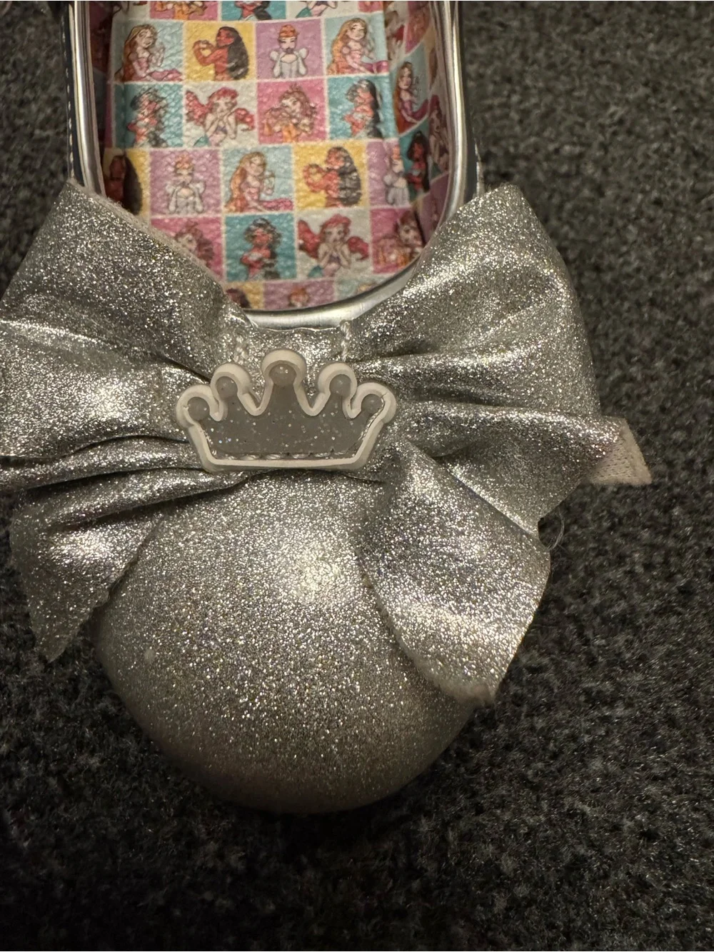 Disney Princess Girls Silver Glitter Mary Jane Heels with Bow & Crown Size 12